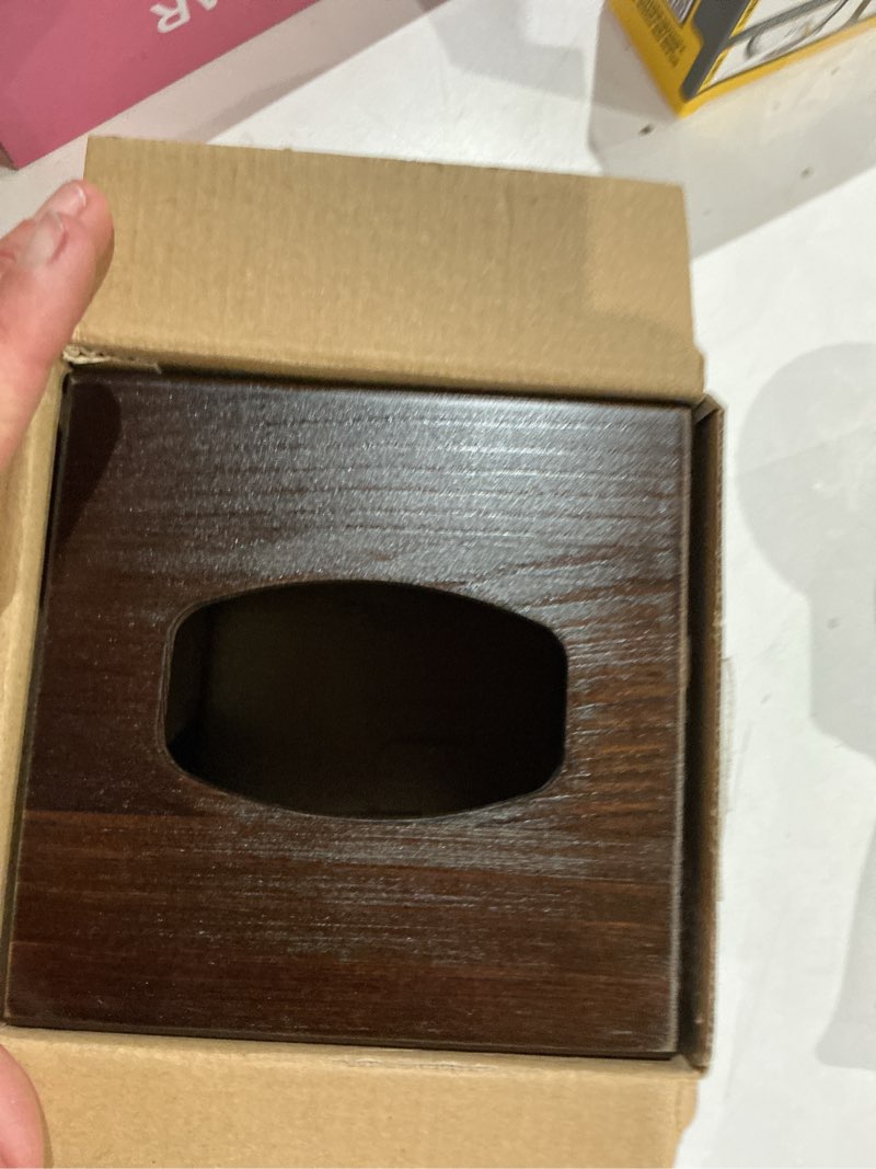 Condition photo showing Good Condition for yangqihome tissue box cover square, acacia wood tissue holder for bathroom, living room, dining table, decorative cube facial tissue box cover, 5.3 x 5.3 x 6.1 inches natural acacia