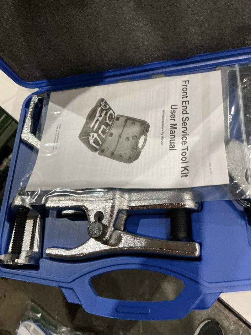 Condition photo showing Good Condition for orion motor tech 5pc ball joint separator, pitman arm puller, tie rod end tool set for front end service, splitter removal kit (bl06) blue case silver puller