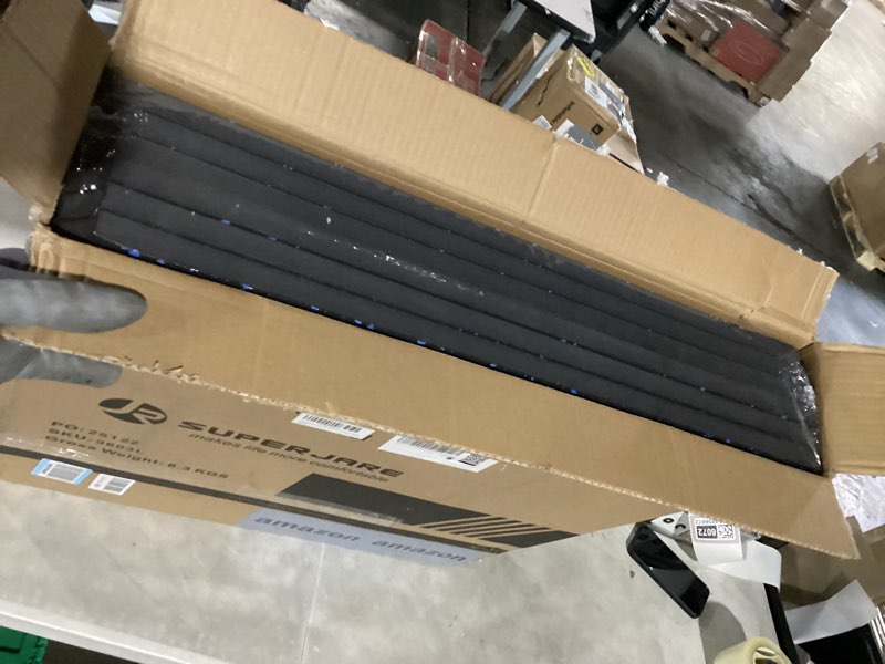 Condition photo showing Good Condition for superjare 0.79 inch gym flooring for home gym, exercise equipment mats with rubber top, interlocking rubber floor tiles for home gym and fitness room, protective flooring mat black/blue 6 tiles (24 sq ft)