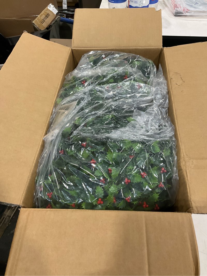 Condition photo showing New/Like New for artificial topiaries ball trees with red fruit, 25 inch set of 2 faux shrubs with ground spikes,uv resistant fake evergreen tree for indoor outdoor front porch thanksgiving christmas decor