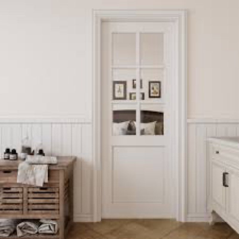 6-Lite Clear Glass Pocket Door Solid Core Pantry Sliding Closet Door Sliding Pocket Door With Hardware Kit INCOMPLETE 