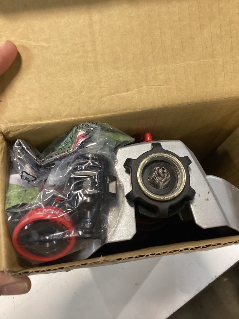 Condition photo showing As Is for eden 96216 heavy duty turbo oscillating sprinkler, covers up to 4,900 sq. ft., 20 precision nozzles, aluminum base, flow and width control, adjustable range, quick connects, filters with triple nozzle switches