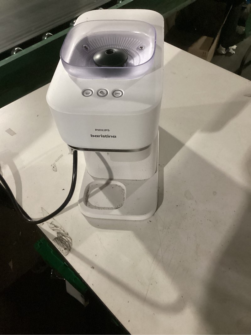 Condition photo showing Good Condition for Philips Baristina Espresso Machine - Real espresso, made simple. Compact coffee machine, natural white with ash wood portafilter, 16 bar pump pressure, automatic grinder, Cafe Crema (BAR302/20) Espresso Machine White w/Wood Handle