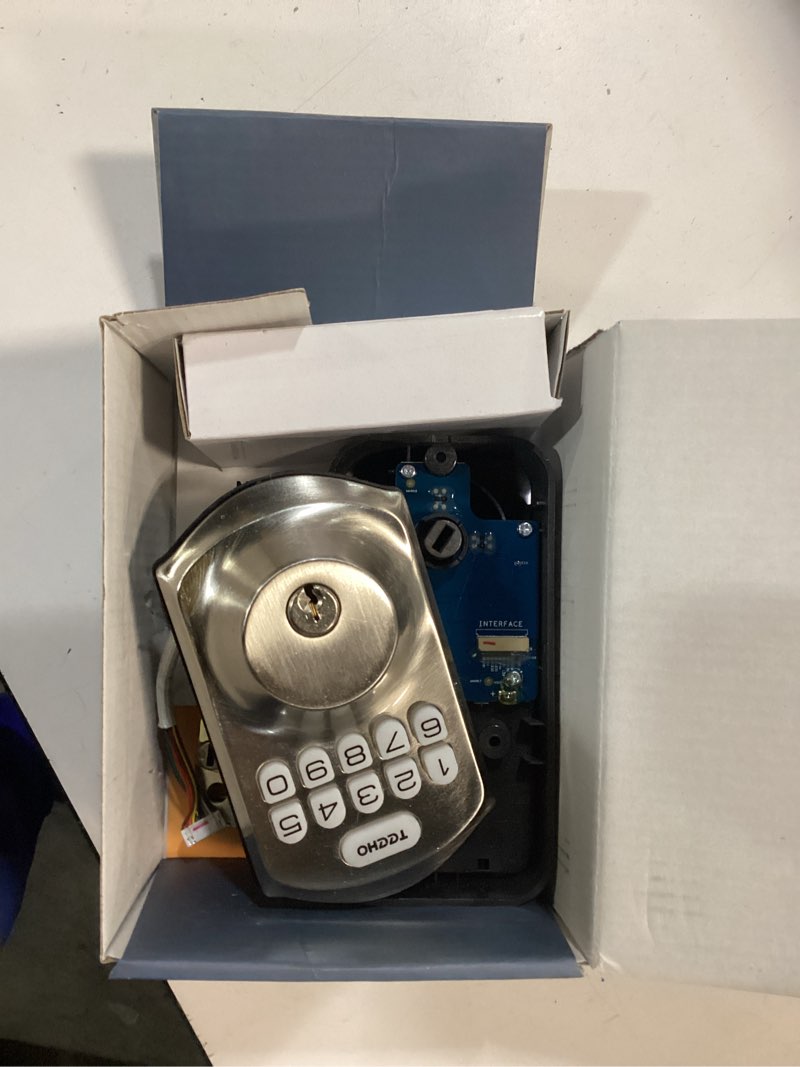 Condition photo showing As Is for TEEHO TE001 Keyless Entry Door Lock with Keypad - Smart Deadbolt Lock for Front Door with 2 Keys - Auto Lock - Easy Installation - Satin Nickel Traditional Satin Nickel