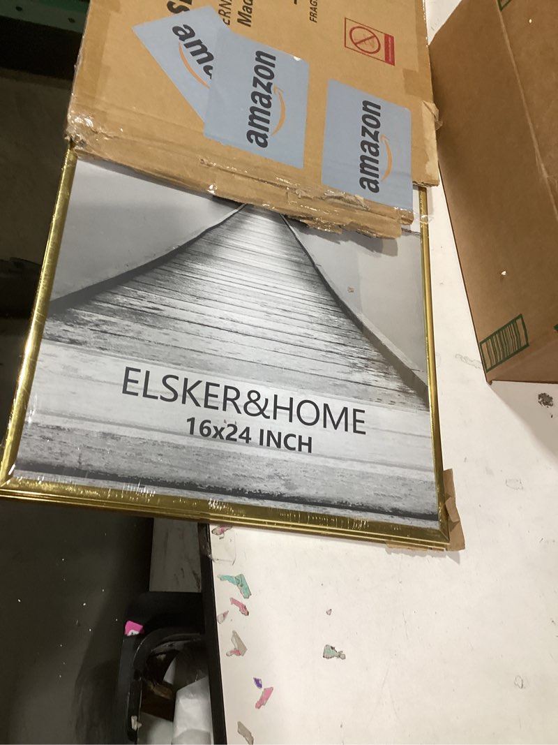 Condition photo showing As Is for ELSKER&HOME 16x24 Poster Frame 3 Pack, Gold Picture Frame for Horizontal or Vertical Wall Mounting, Sturdy and Scratch-proof Gold 16 x 24