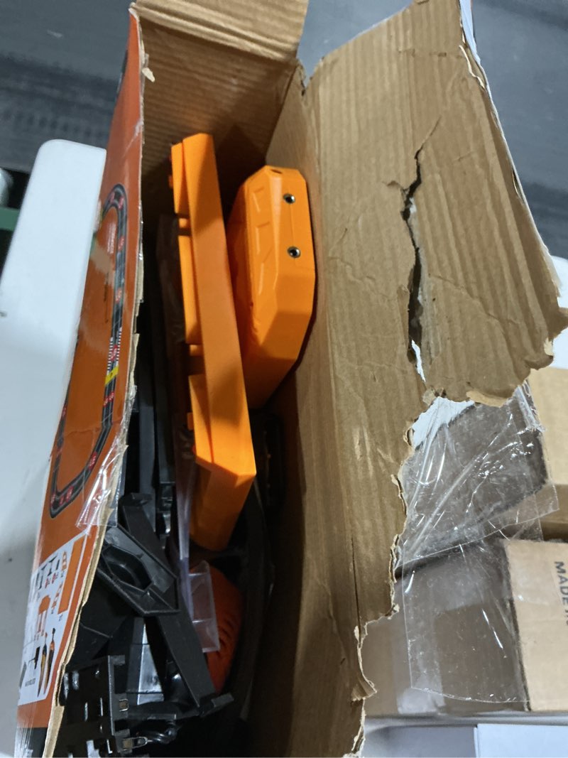 Condition photo showing As Is for Slot Car Race Track Sets with 4 Slot Cars, Electric Race Car Track Include Slope Circular Overpass Track, Dual Racing Game Featuring Flash Bridge and Pendulum, Gifts Toys for Boys Kids Age 6 7 8-12 1:64