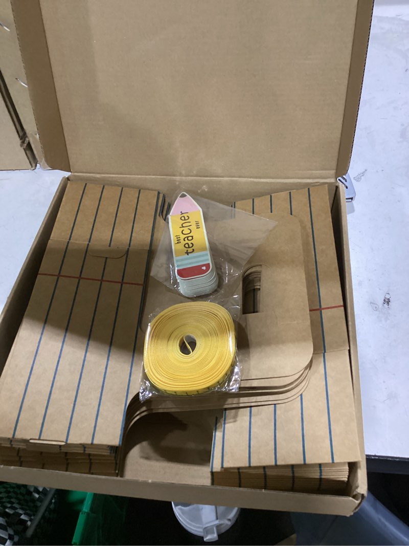 Condition photo showing As Is for 24 set teacher appreciation gifts 2 cup drink carrier with greeting card ribbon disposable cup holders with handle for party favors(stripe,brown) brown stripe