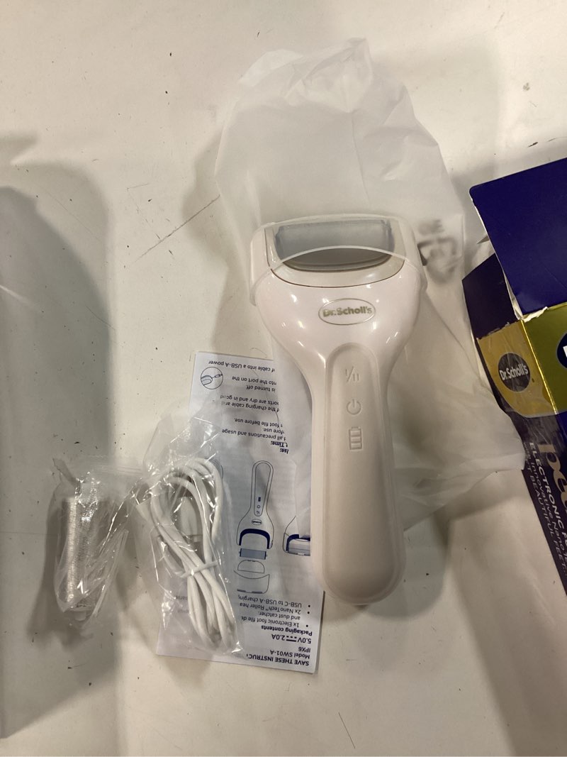 Condition photo showing New/Like New for dr. scholl's pedi perfect electric foot callus remover, waterproof, rechargeable with x2 roller heads