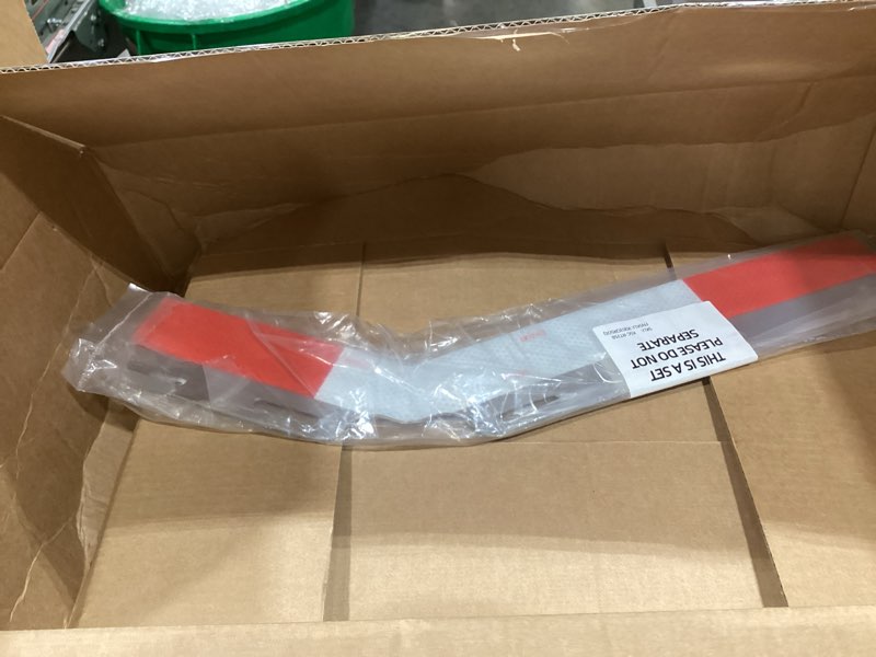 Condition photo showing Good Condition for aluminum mud flap reflective strip kit with dot-2 certified reflective strips 24" x 3", for truck rear bar type mud flap hangers - unequal angle down type, pack of 1 pcs (1 pair) uneven angled down red white, white red
