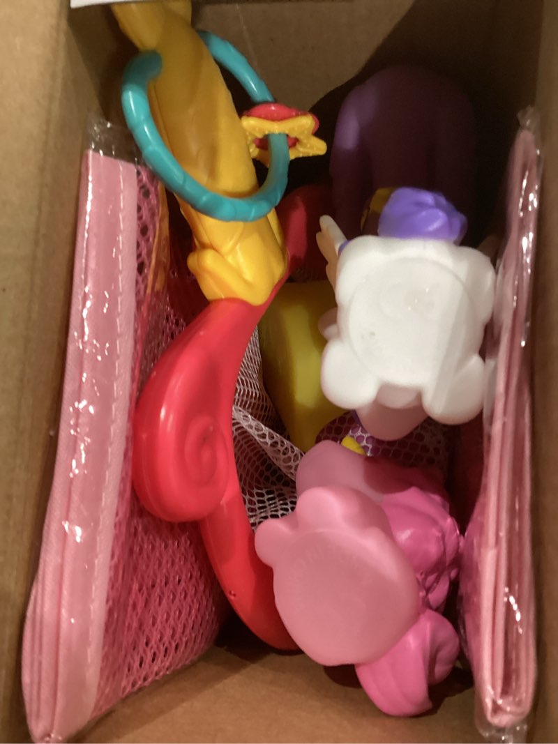 Condition photo showing As Is for No Hole Bath Toys for Kids Ages 1-3, 8 Pcs Girl Bath Toys with Storage and Net, Sealed & Squeezable & Float on Water