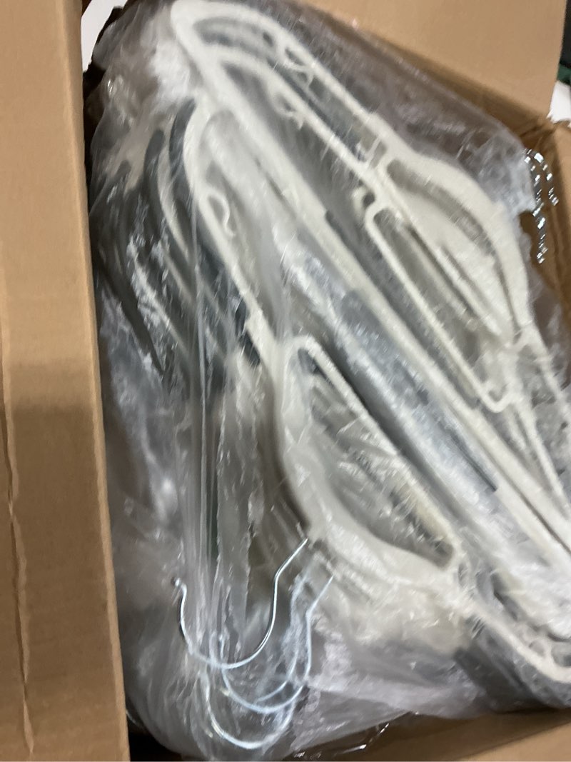 Condition photo showing New/Like New for 60 pack heavy duty plastic hangers, non slip clothes hangers with rubber pads and 360° hook - thin space saving hanger, closet organizer for shirt, pants, suit, skirt,coat - gray gray 60 pack