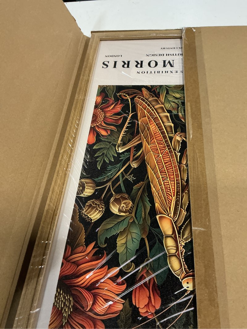 Condition photo showing New/Like New for framed vintage morris-inspired praying mantis wall art, botanical insect canvas print for living room bathroom office, 16x24 inch, ready to hang 24"l x 16"w
