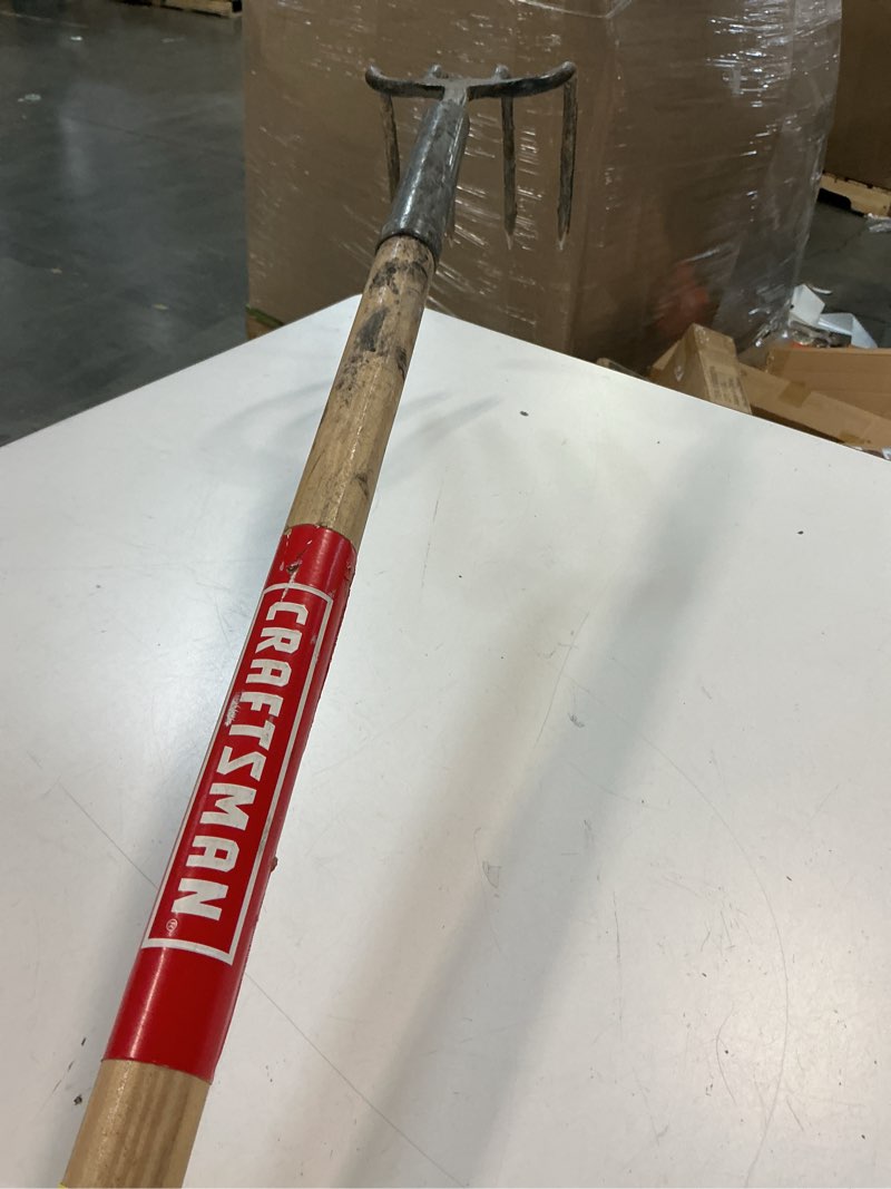 Condition photo showing As Is for craftsman fixed 4-tine long-handle cultivator