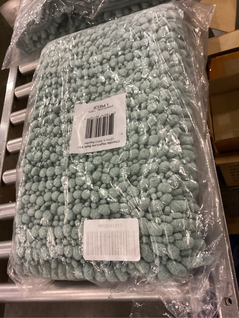 Condition photo showing New/Like New for MICRODRY Chenille Memory Foam Bath Mat with High Low Noodles - Extra Thick Hyper Absorbent Ultra Plush Anti Pilling with GripTex Skid Resistant Base, Machine Washable (21x34, Aqua) 21x34 Aqua