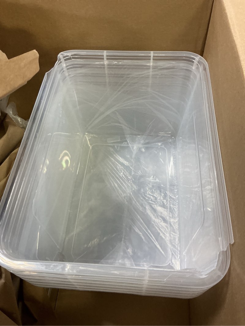 Condition photo showing As Is for 19 Quart Plastic Storage Bins with Lids, 6-Pack Stackable Clear Storage Organizing Box with Handle 19 QT