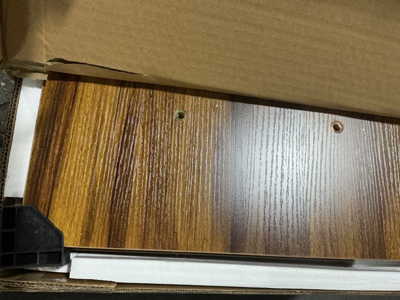 Condition photo showing New/Like New for shw 55 x 28 inches electric height adjustable standing desk with drawer and memory preset, walnut 55-inch walnut