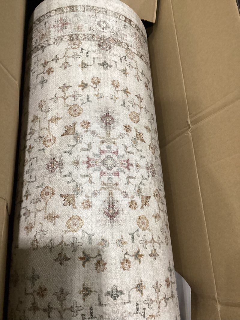 Condition photo showing As Is for DEXI Kitchen Floor Mats Cushioned Anti Fatigue, 23x86 Long Wide Standing Comfort Runner Rug, Waterproof Retro Floral Memory Foam Padded for Front Sink Laundry, Beige/Ivory 86"L x 23"W x 0.4"Th Beige/Ivory