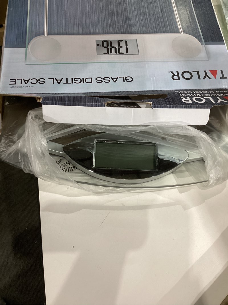 Condition photo showing Good Condition for taylor digital scale for body weight, highly accurate digital bathroom scale large backlight lcd readout display, 330 pounds capacity, clear glass platform with stainless steel accents