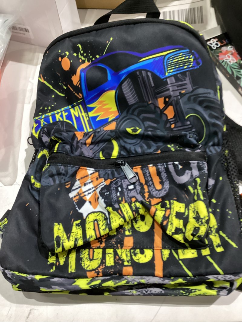 Condition photo showing Good Condition for cfpolar Yellow Monster Trucks Car Kids Backpacks for Boys, Cute Toddler Backpack Preschool Kindergarten Elementary School Backpack Lightweight Mini Shoulder Bookbag Casual Daypack with Chest Strap A-truck