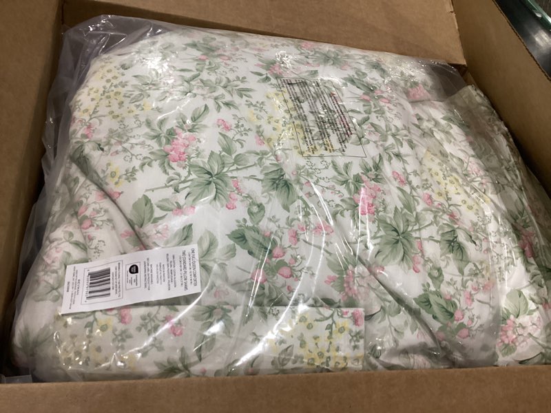 Condition photo showing Good Condition for laura ashley - full/queen comforter set, super soft cotton bedding with matching sham, botanical design, vintage bed essentials (bramble floral pink, full/queen) bramble floral pink full/queen