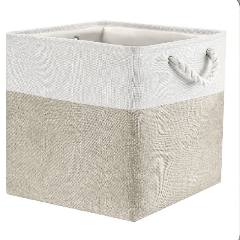 REGALWOVEN Square Fabric Collapsible Storage Basket Bin with Handle for Shelves Closet (Pack of 3 )