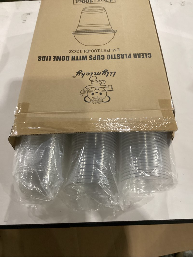 Condition photo showing New/Like New for lilymicky [100 sets 12 oz clear plastic cups with dome lids, disposable plastic drinking cups, 12 oz parfait cups for ice coffee, smoothie, bubble boba 12oz - 100 ct