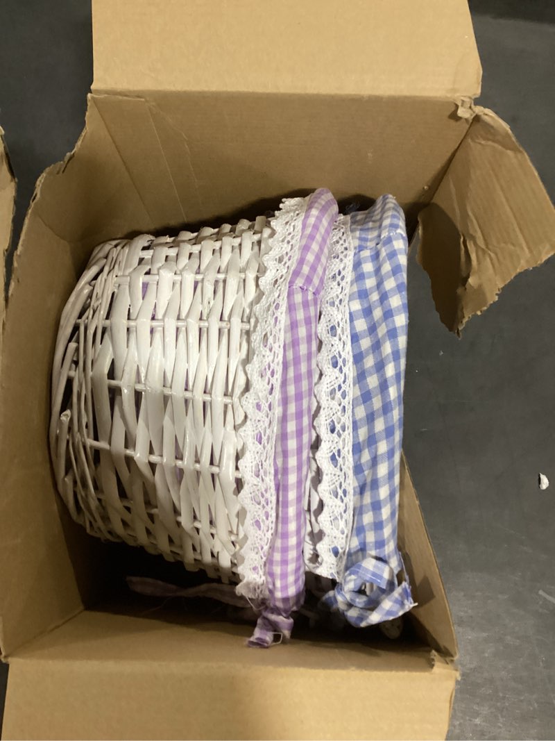 Condition photo showing Good Condition for weewooday 2 pcs wicker easter basket tote bags with 2 name tags wooden bunny, easter basket with handle with removable liner for party supplies(blue, purple)