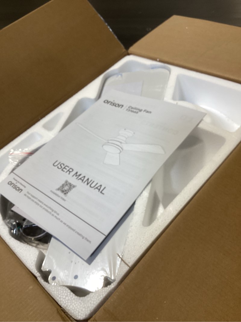 Condition photo showing Good Condition for orison 42-inch ceiling fans with lights, low profile, flush mount, features rgb backlight, dimmable lighting, 6 speeds, 3 reversible blades, remote and app control, white