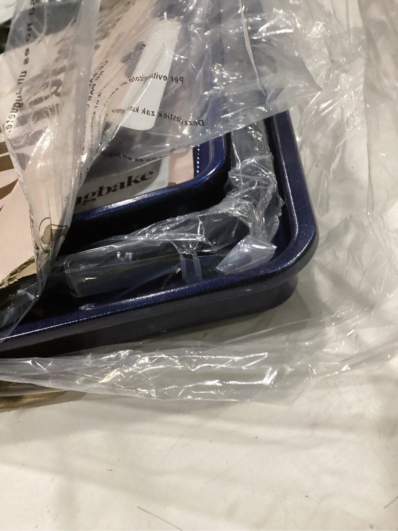 Condition photo showing New/Like New for HONGBAKE Baking Sheet Pan Set, Cookie Sheets for Oven, Nonstick Half/Quarter/Jelly Roll Pans with Diamond Texture Pattern, Heavy Duty Cookie Tray, Dark Blue Sapphire Blue
