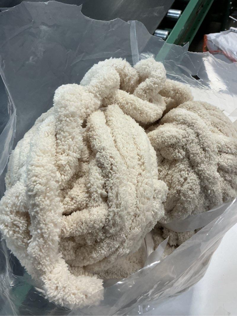 Condition photo showing As Is for Chunky Yarn for Hand Knitting - #10 Chunky Chenille Yarn, Jumbo Big Thick Chunky Yarns for Crocheting, Super Bulky Chunky Knit Blanket Yarns, 8 Skein (25 yds 8 oz Each Skein), Beige White 8 Pack Beige White