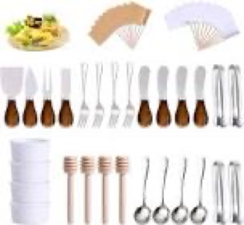 charcuterie boards accessories(29 pcs) cheese spreaders for charcuterie board mini serving spoon fork tongs blank toothpick flags bowl gold