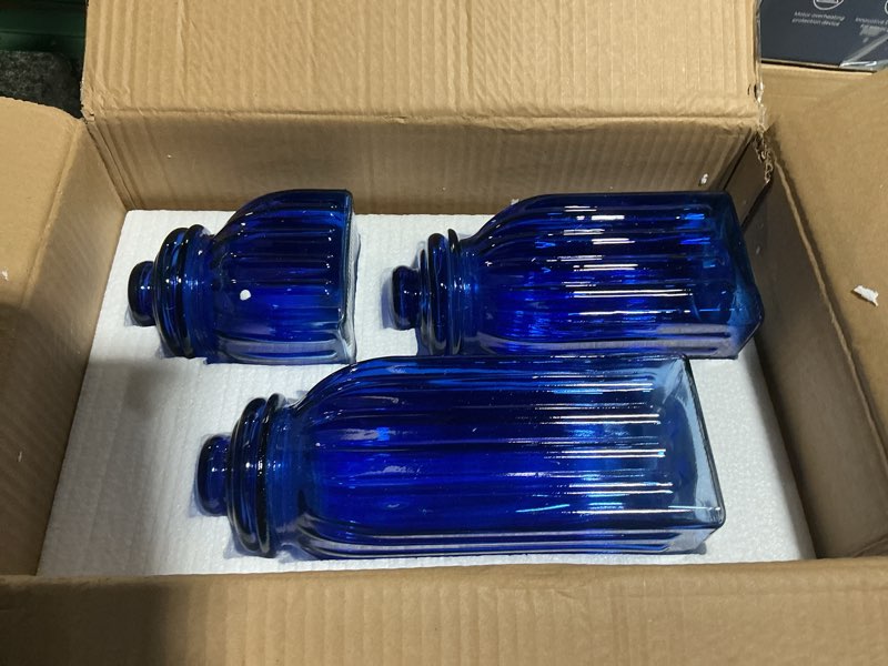 Condition photo showing Good Condition for Cypress Home Navy Blue Glass Canister | Set of 3 Jars | Cereal Grain and Food Containers | Decorative Home Storage Décor for Kitchen and Pantry