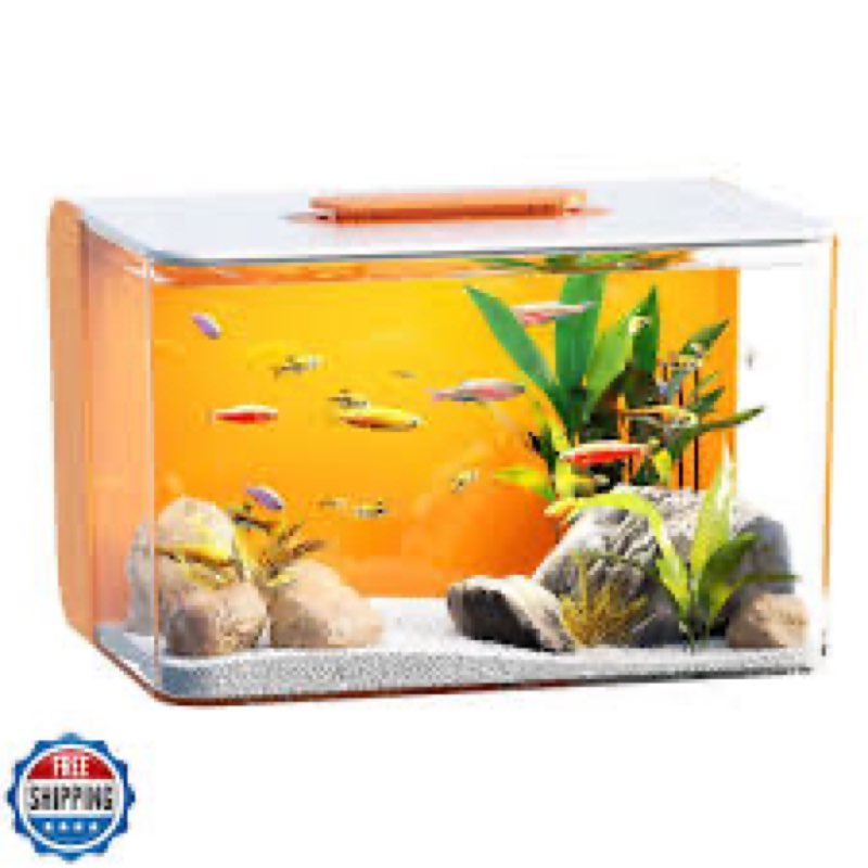 2.5 Gallon Fish Tank Small Aquarium Starter Kit with Hidden Filtration, 3 Color Light, Self Cleaning