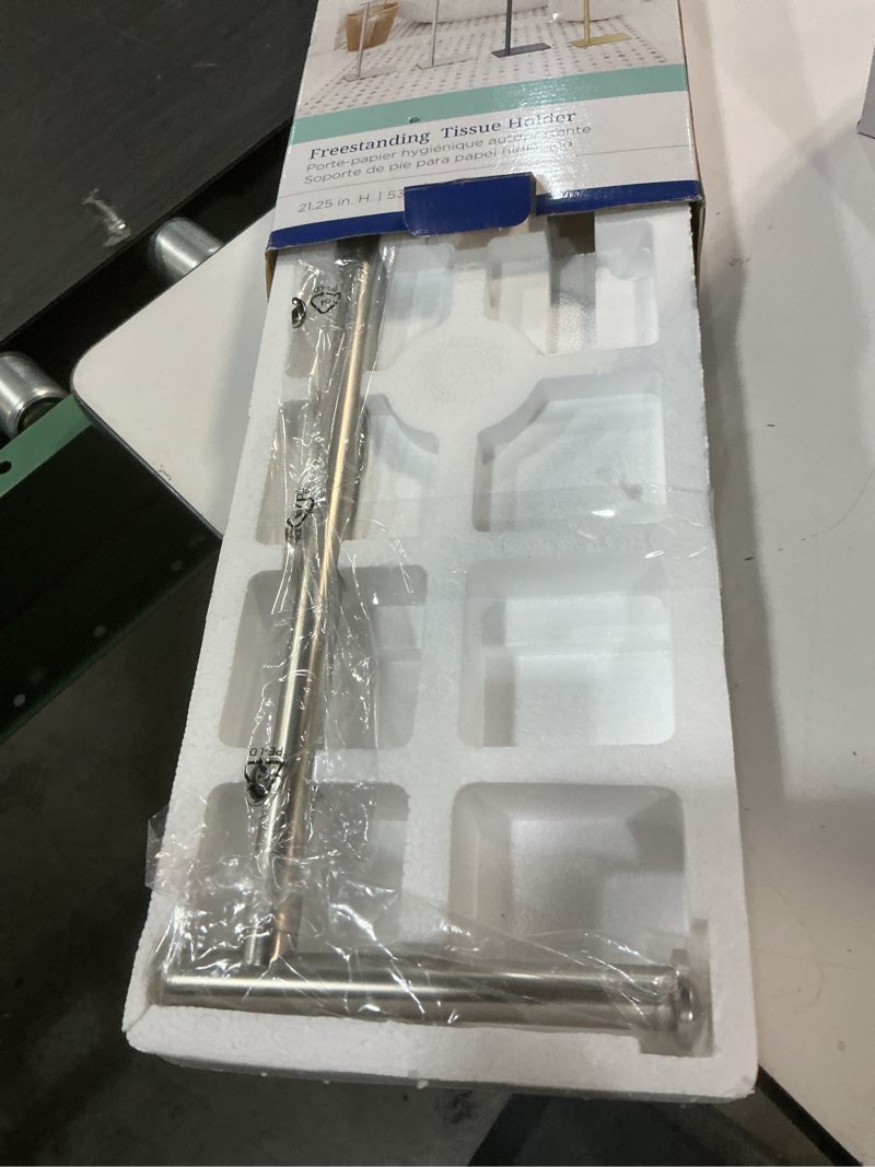 Condition photo showing Good Condition for gatco 1431sn, modern rectangle base freestanding toilet paper holder, 22.25”, satin nickel/free standing toilet tissue holder stand with weighted base satin nickel, 22.25"h