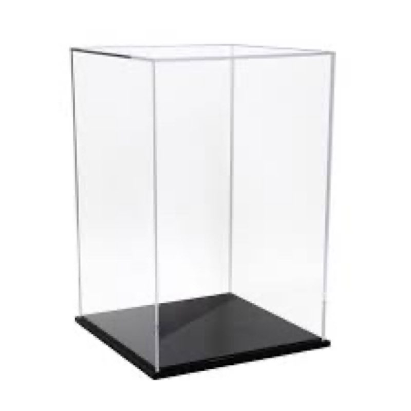 HEMYLU Acrylic Box with Matt Black Base, Simple Self-Assembly Clear Acrylic Display Case, 16x12x10 i