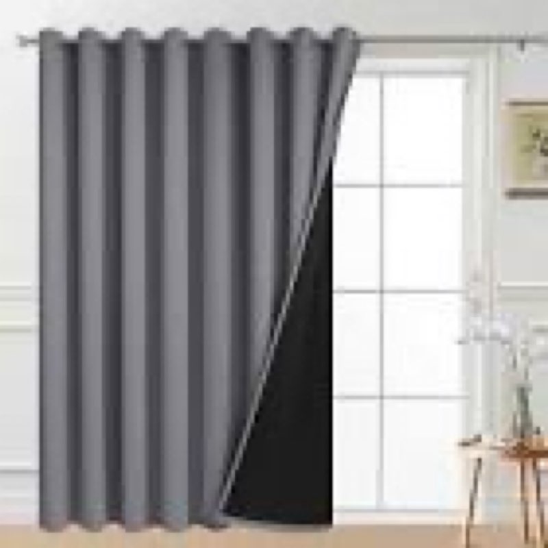 yakamok 100% blackout thermal insulated grommet curtains, noise reducing barrier panel for sliding glass door, 2 thick layers heat full light blocking patio door drapery, grey, w100 x l84, 1 panel 100\"w x 84\"l (pack of 1) grey