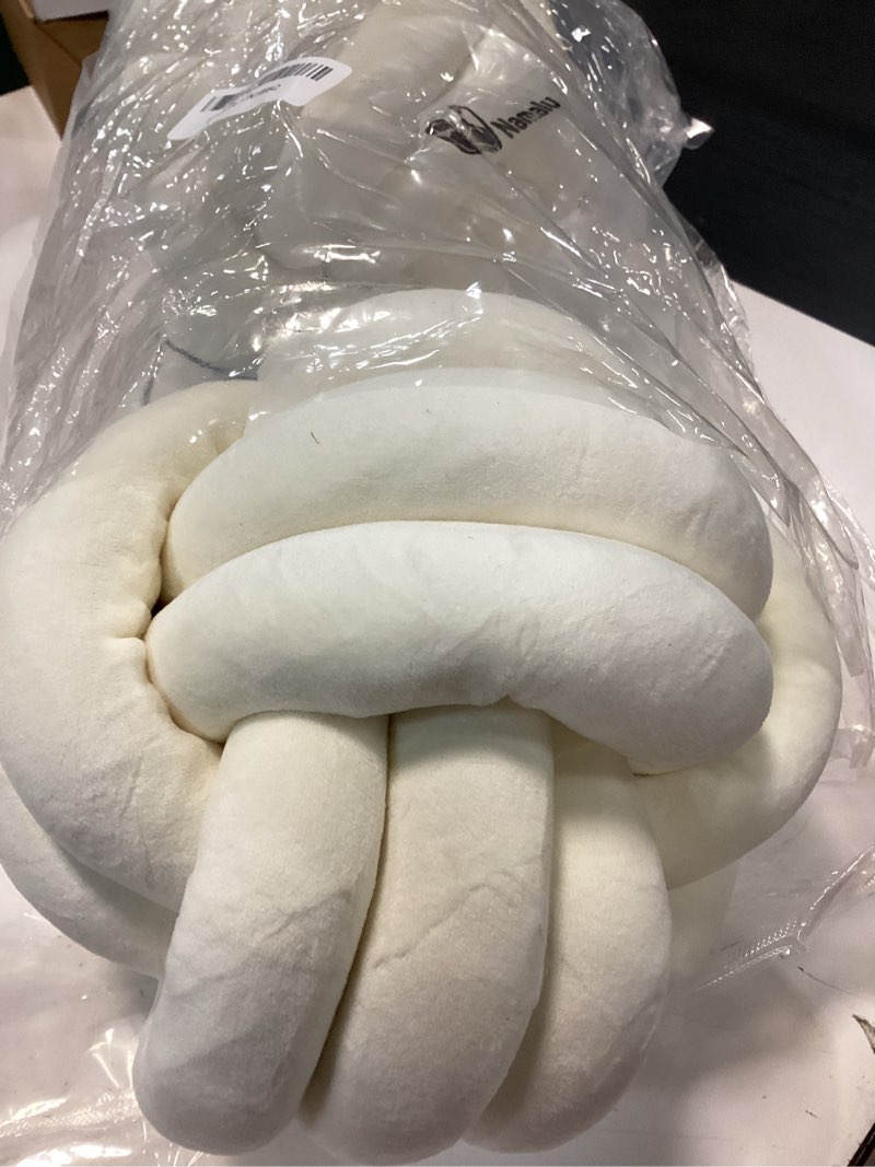 Condition photo showing Good Condition for namalu 2 pieces knot ball pillows round plush aesthetic cushion pillows soft stress relieving cute decorative knotted pillows for kids bed sofa bedroom decor (cream white, 7.87 inches) cream white 7.87 inches