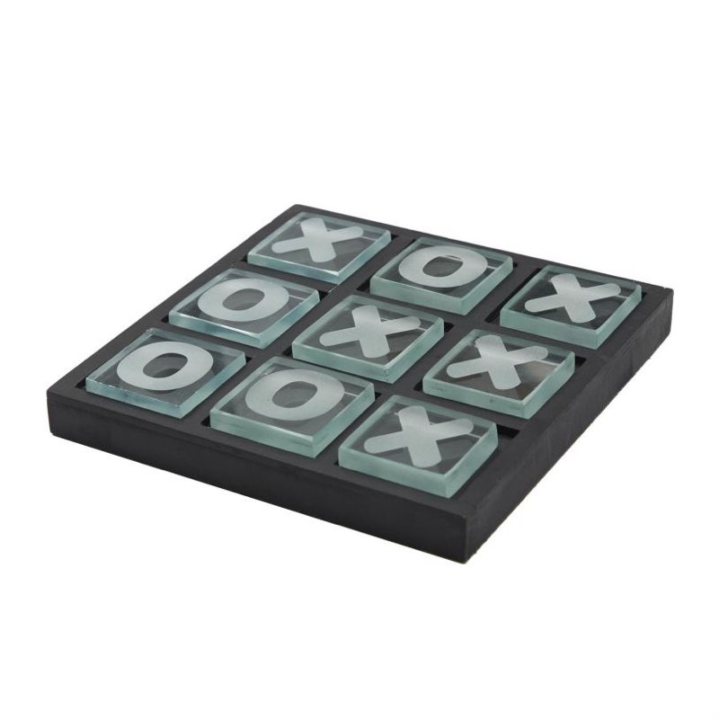 Black Wood Tic Tac Toe Game Set, 8\" x 8\" x 1\"