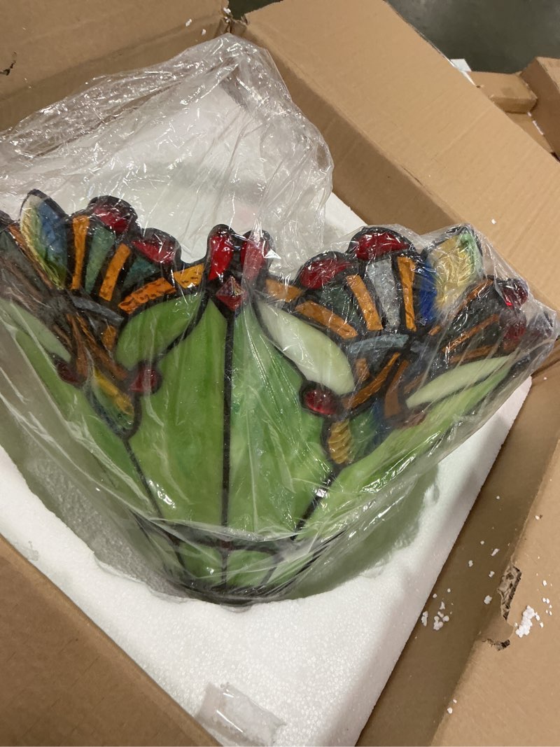 Condition photo showing As Is for Tiffany Lamp Shade Only,16 inch Handcrafted Stained Glass Replacement Lampshade for Table Lamp Floor Lamp and Pendant Light ( similar  ) ( incomplete 