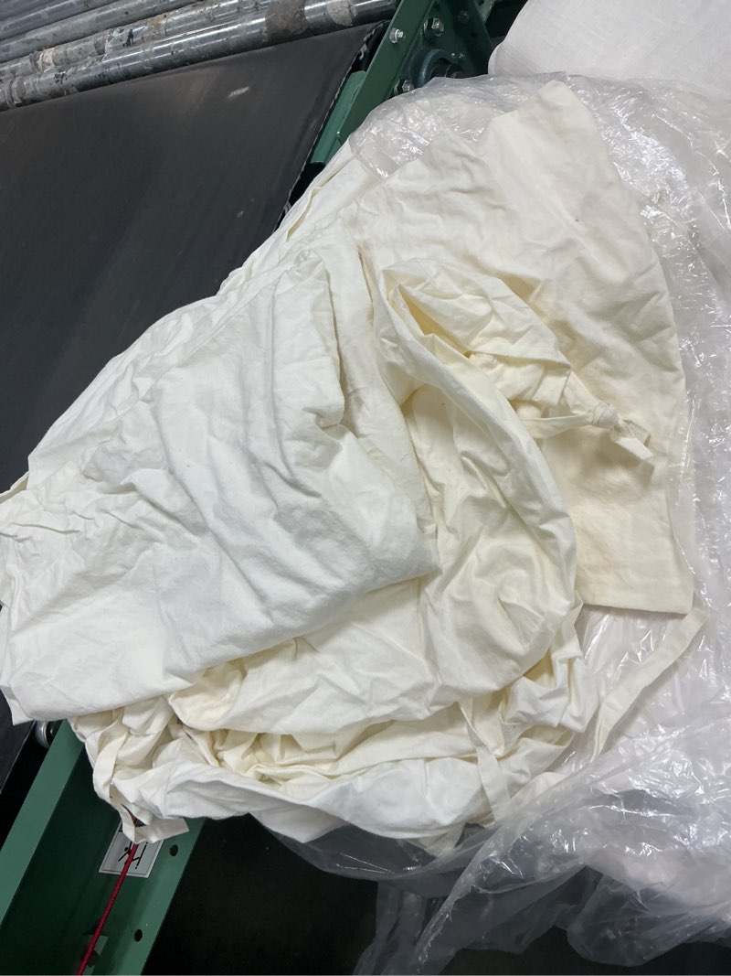 Condition photo showing As Is for quince organic brushed cotton sheet set queen, color ivory 
