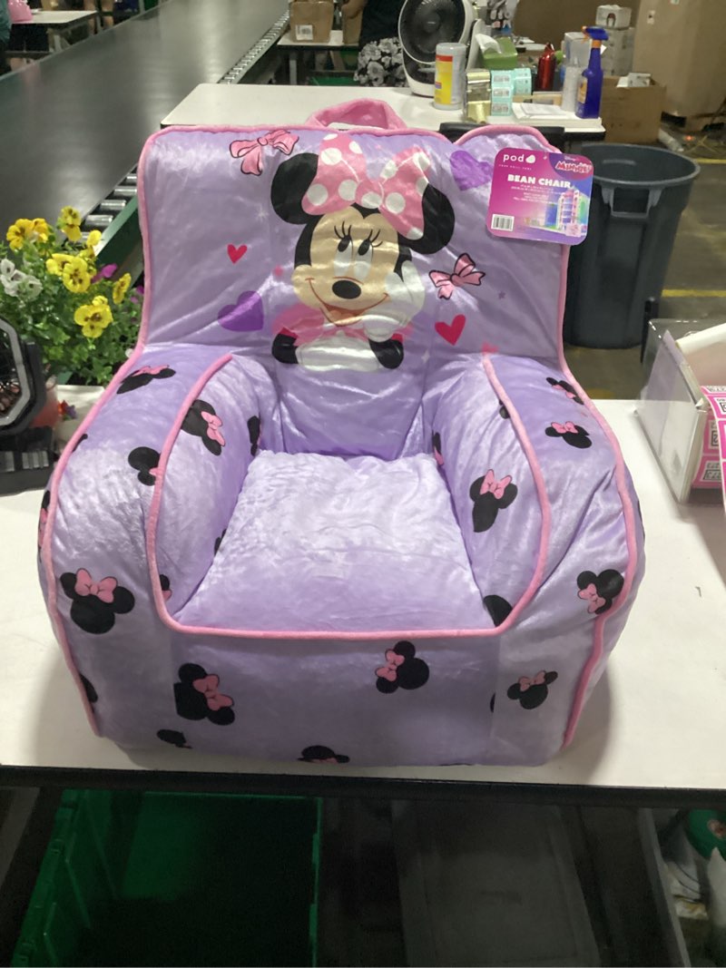 Condition photo showing As Is for minnie mouse 18" toddler square beanbag chair, purple
