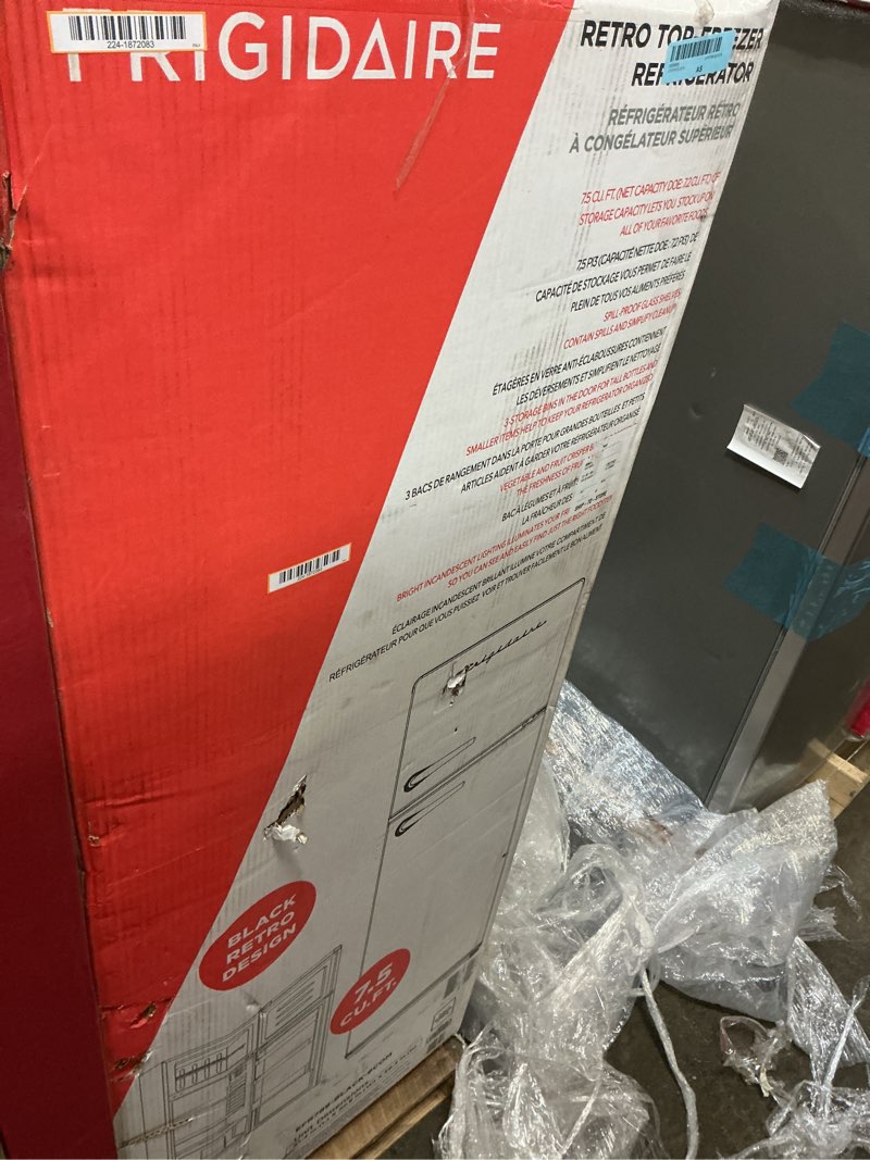 Condition photo showing As Is for 7.5CU FT RETRO TOP MOUNT FRIDGE-ROUNDED CORNERS-CROME HANDLE AND TRIM 