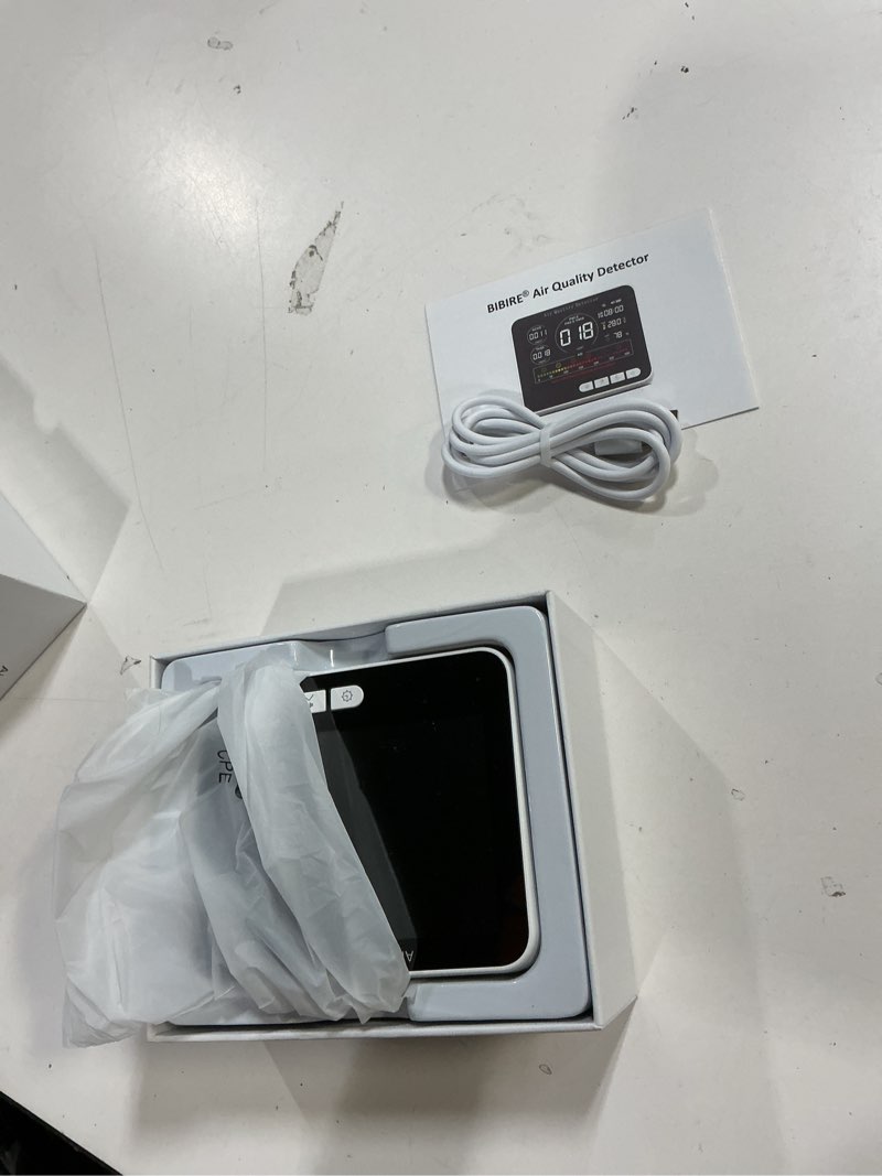 Condition photo showing Good Condition for 14-in-1 Air Quality Monitor Indoor with Beep Alarm, 6 AQI Air Detector with PM1.0|PM2.5|PM10|HCHO|TVOC|AQI|Temperature|Humidity|Time for Home, Hotel, Office, Car, Battery Powered