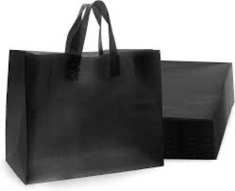 xpcare 200pack frosted plastic gift bags, 16x6x12 black plastic shopping bags with handles for small