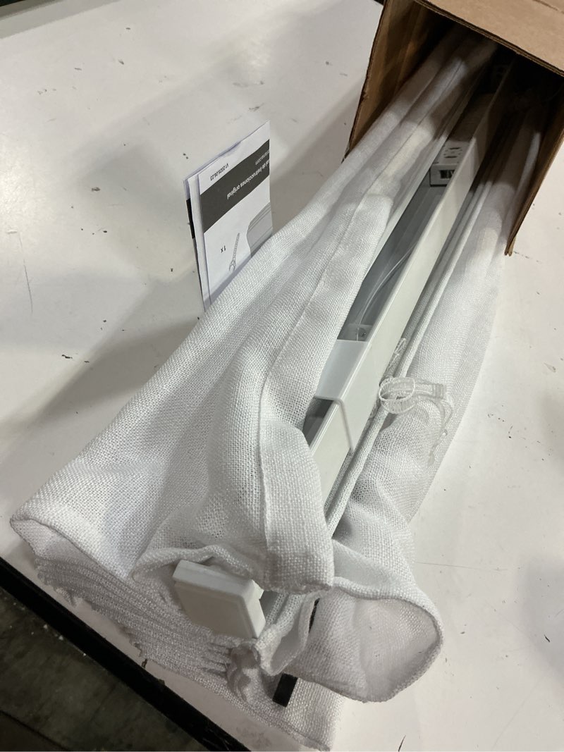 Condition photo showing Good Condition for unishades no drill cordless roman shades for windows, 47" w × 64" h - light filtering - linen - white light filtering linen white 47" w × 64" h