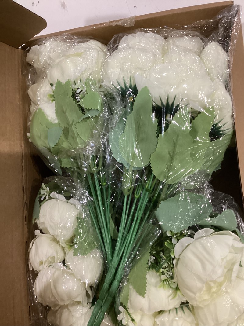 Condition photo showing New/Like New for 8 pack white peonies artificial flowers, fake silk hydrangea bouquet for bridal wedding home table decor reusable dining opening ceremony birthday arrangement faux floral