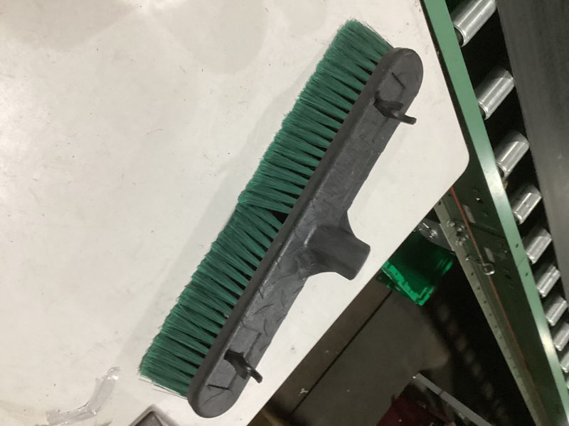 Condition photo showing As Is for quickie bulldozer multi-surface push broom 24 inch, green, indoor and outdoor cleaning, professional-grade, sweep jobsites/sidewalks/warehouse/concrete/asphalt/wood 