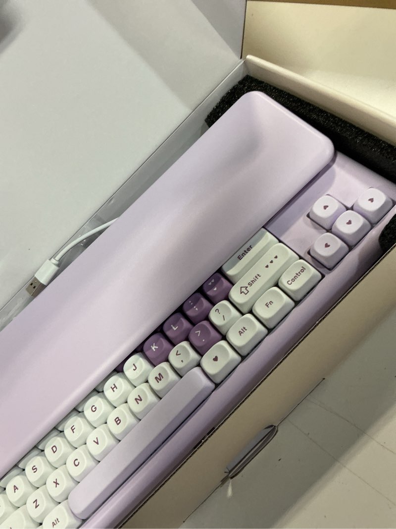 Condition photo showing Good Condition for yunzii b87 wireless mechanical keyboard,qmk/via programmable,tkl layout 87 keys,bt/2.4g/usb-c,hot swap gasket mount rgb backlit gaming with wrist rest for win/mac (purple heart, milk v2) purple heart milk v2