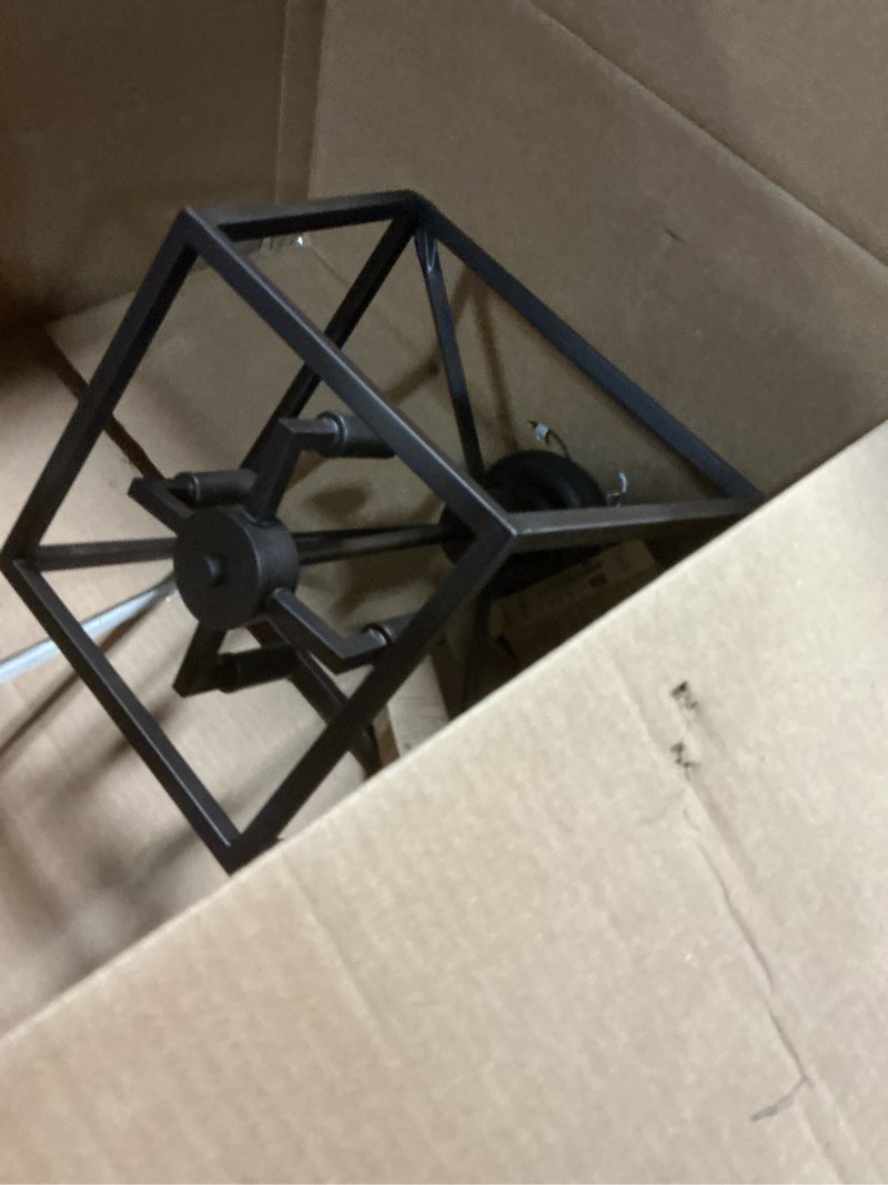 Condition photo showing Good Condition for jonathan y jyl7610a 12" modern farmhouse semi flush mount ceiling light, 4-light oil rubbed bronze lantern fixture, pagoda candelabra light for low ceilings, entryway, hallway, kitchen, bedroom 12" oil-rubbed bronze