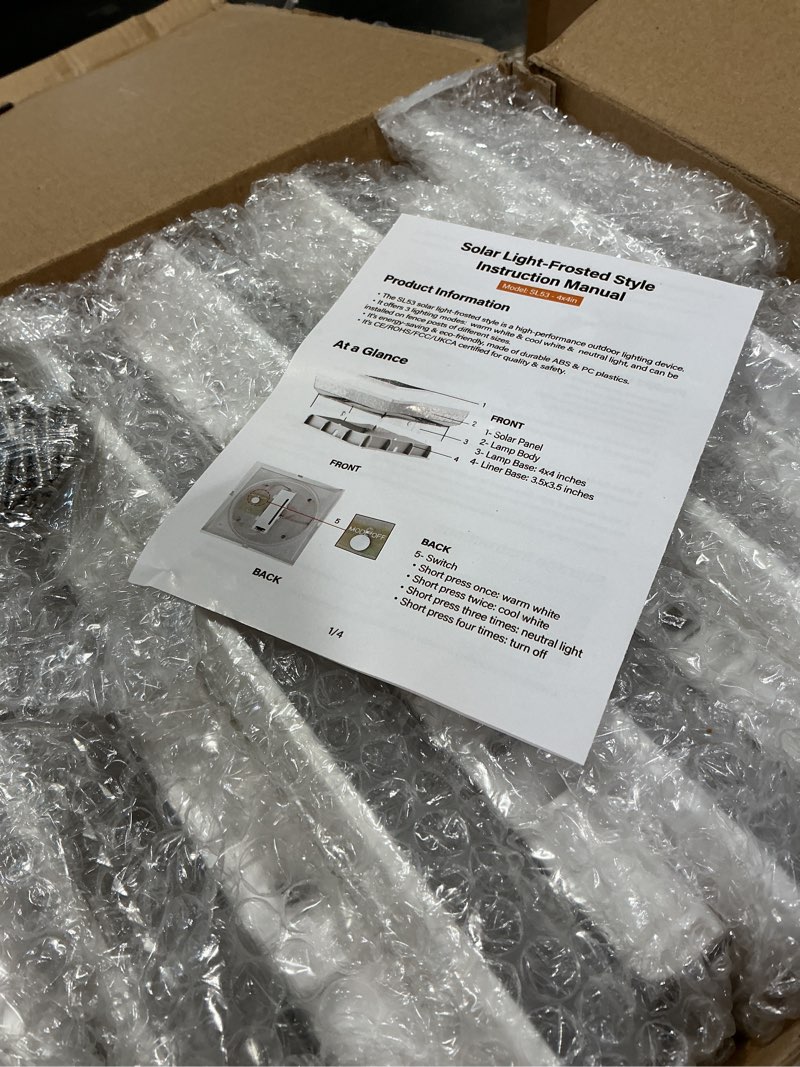 Condition photo showing New/Like New for solar post cap lights 12 packs for 4x4 wooden/vinyl posts, ip65 waterproof fence post solar lights with warm/cool/neutral lighting, outdoor post lights for garden, patio, porch- white white 4*4" 12 pack